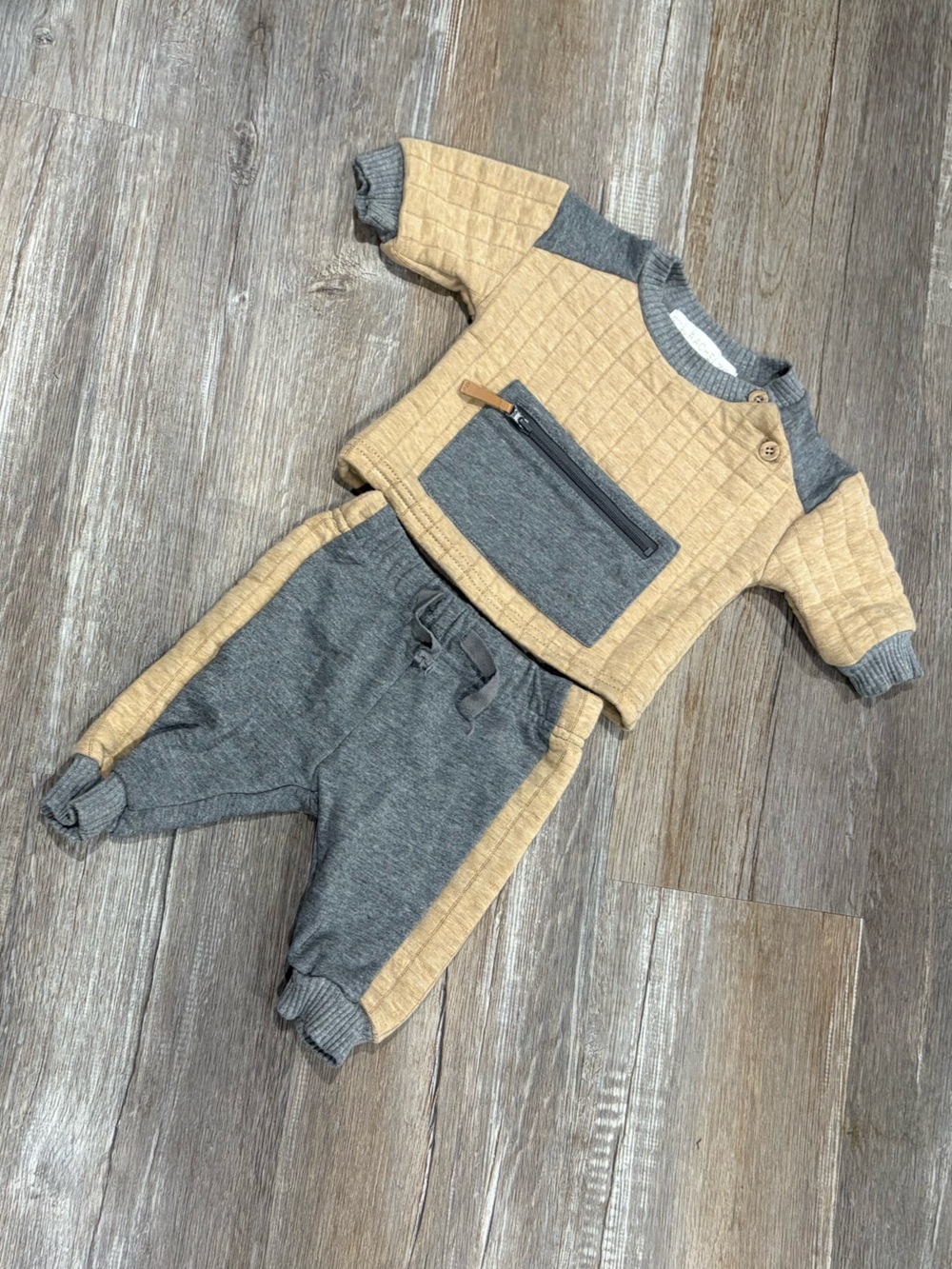 Rachel Zoe Quilted Beige and Gray Kids Jogger Set
